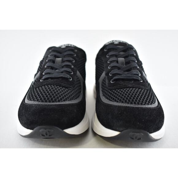 Chanel 22P Mens Black White Suede CC Logo Low Top Lace Up Trainer Sneaker 45 12 - Picture 7 of 12